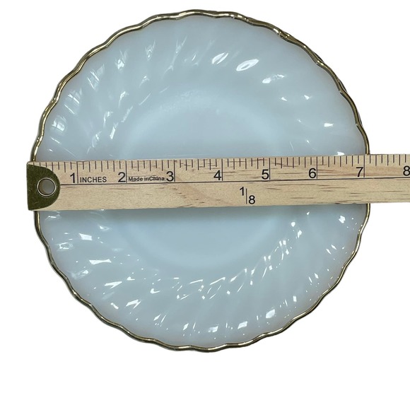 Fire King Dinnerware Swirl Salad Plates Milk Glass Gold Dessert Replacements Two - Picture 10 of 10